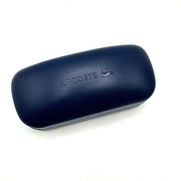 LACOSTE Dark Navy Smooth Faux Leather Clamshell Eye Glass Case - Picture 1 of 12